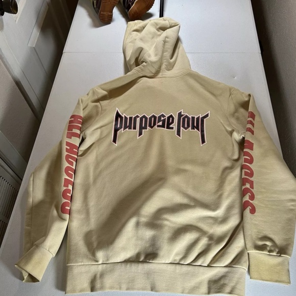 Justin Bieber Purpose World Tour STAFF Hoodie Cream Sweatshirt Men H&M Sz XS - Picture 8 of 9